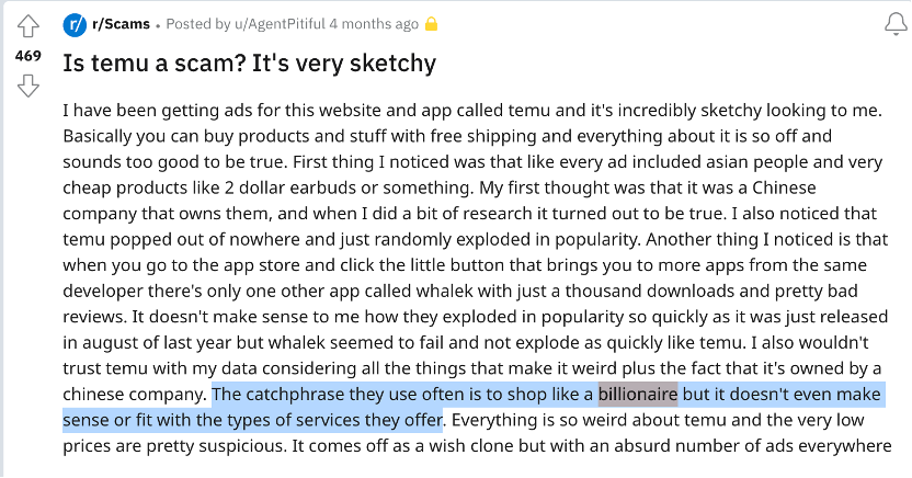 User dissatisfaction with Temu’s excessive junk marketing messages, suggesting Temu is a scam